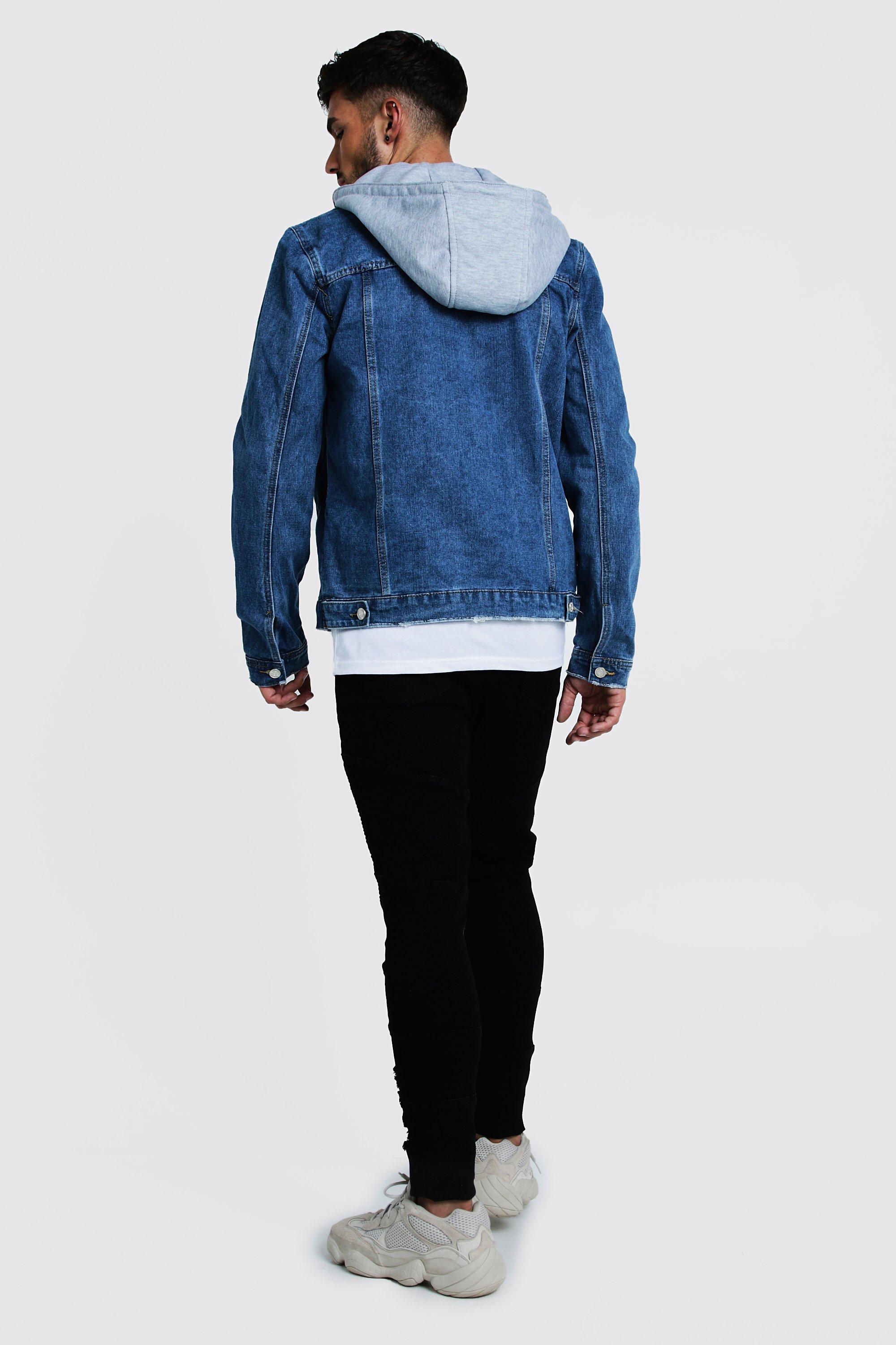 Denim jacket with removable hood sale